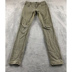 Express‎ Womens Moto Legging Mid Rise Olive Green Skinny Jeans Ribbed Knee Sz 2R